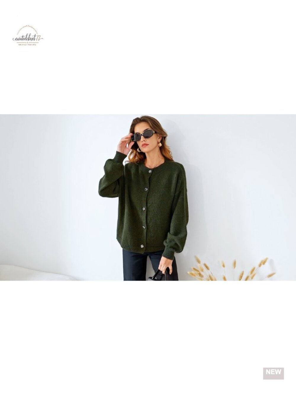 Oversized Open Front Gold Button Up Cardigan Sweater Jacket - Picture 6 of 6